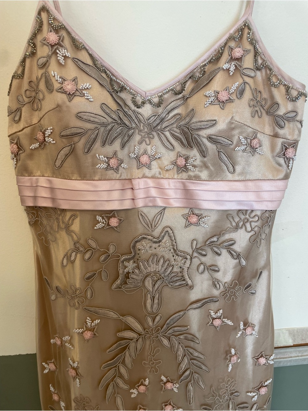 Sue Wong  Nocturne VTG Mermaid Slip Dress Mesh Overlay Champagne & Rose Pink - Picture 2 of 9